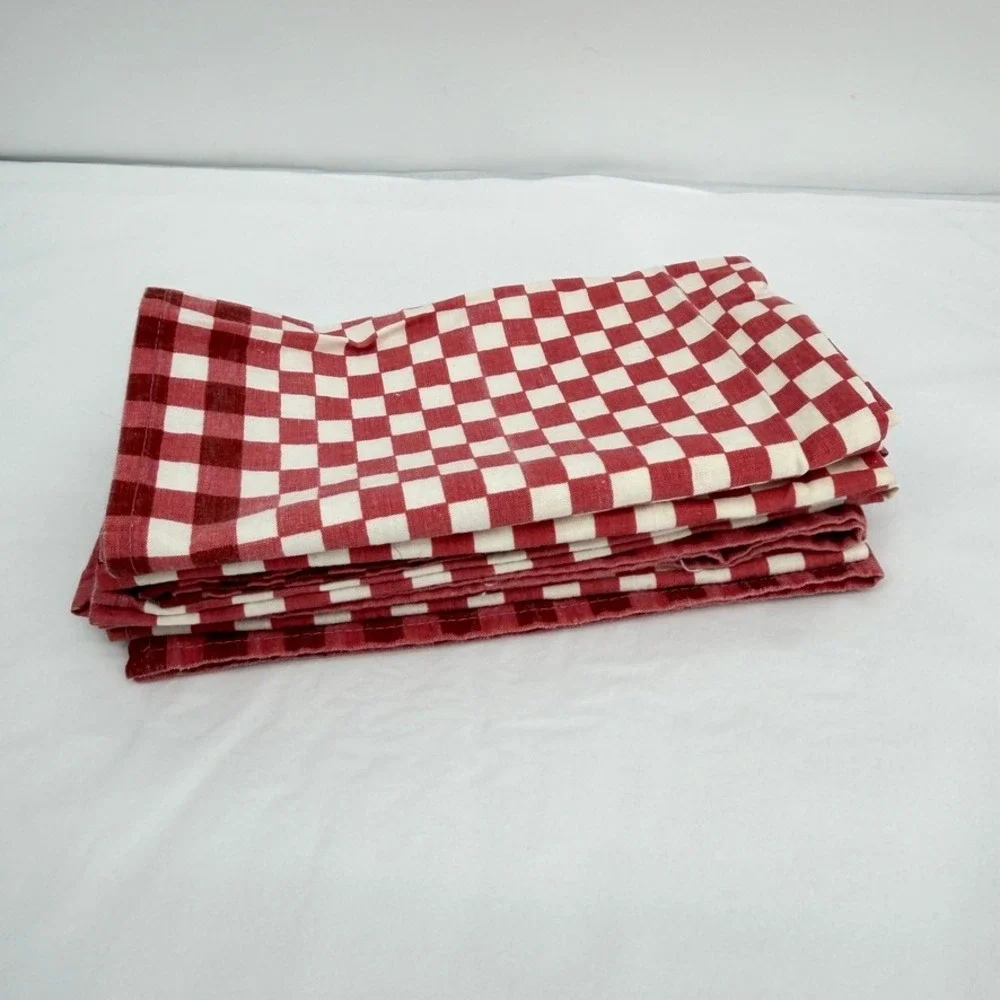Surface Place Cloth Napkins Red White Checkered Gingham 1992 Dining Set VTG